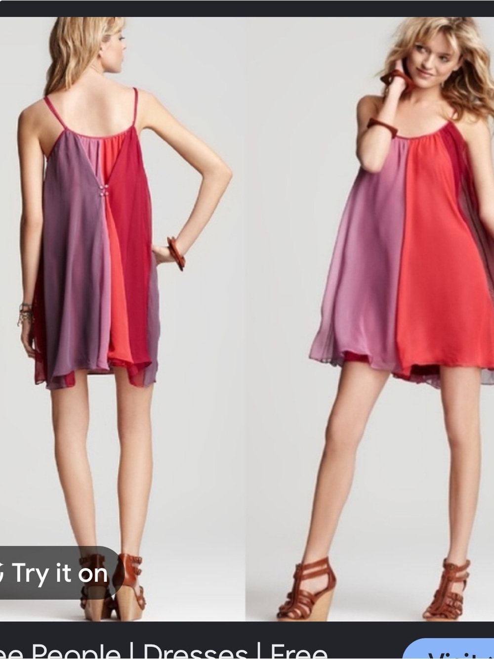 Free People Colorblock Spaghetti-Strap Camisole Dress in Red, Pink, Purple